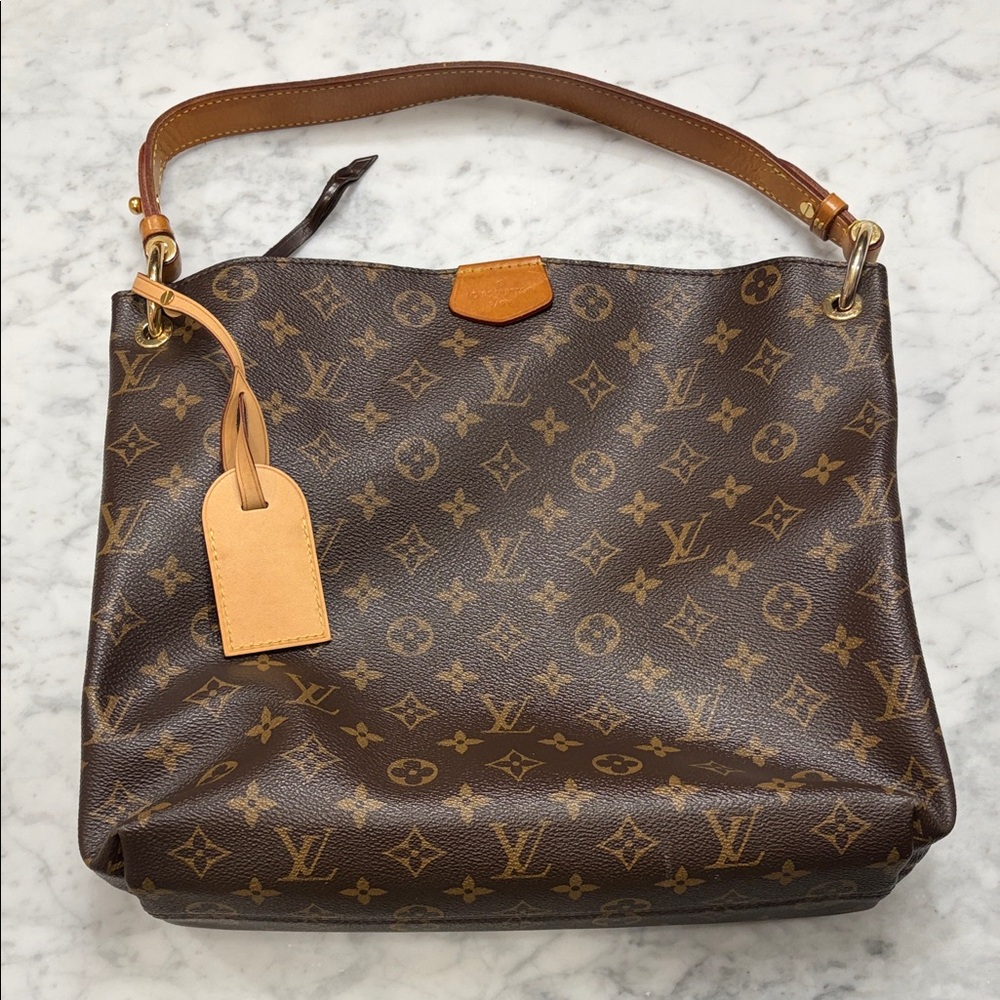 Louis Vuitton Monogram Canvas Shoulder Bag with Tan Leather Trim